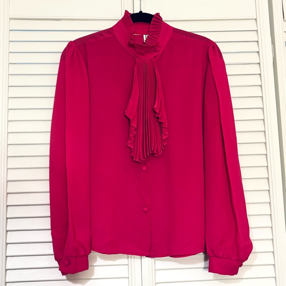 Vintage Fuchsia Hot Pink Button Down Blouse 166 One Sixty Six